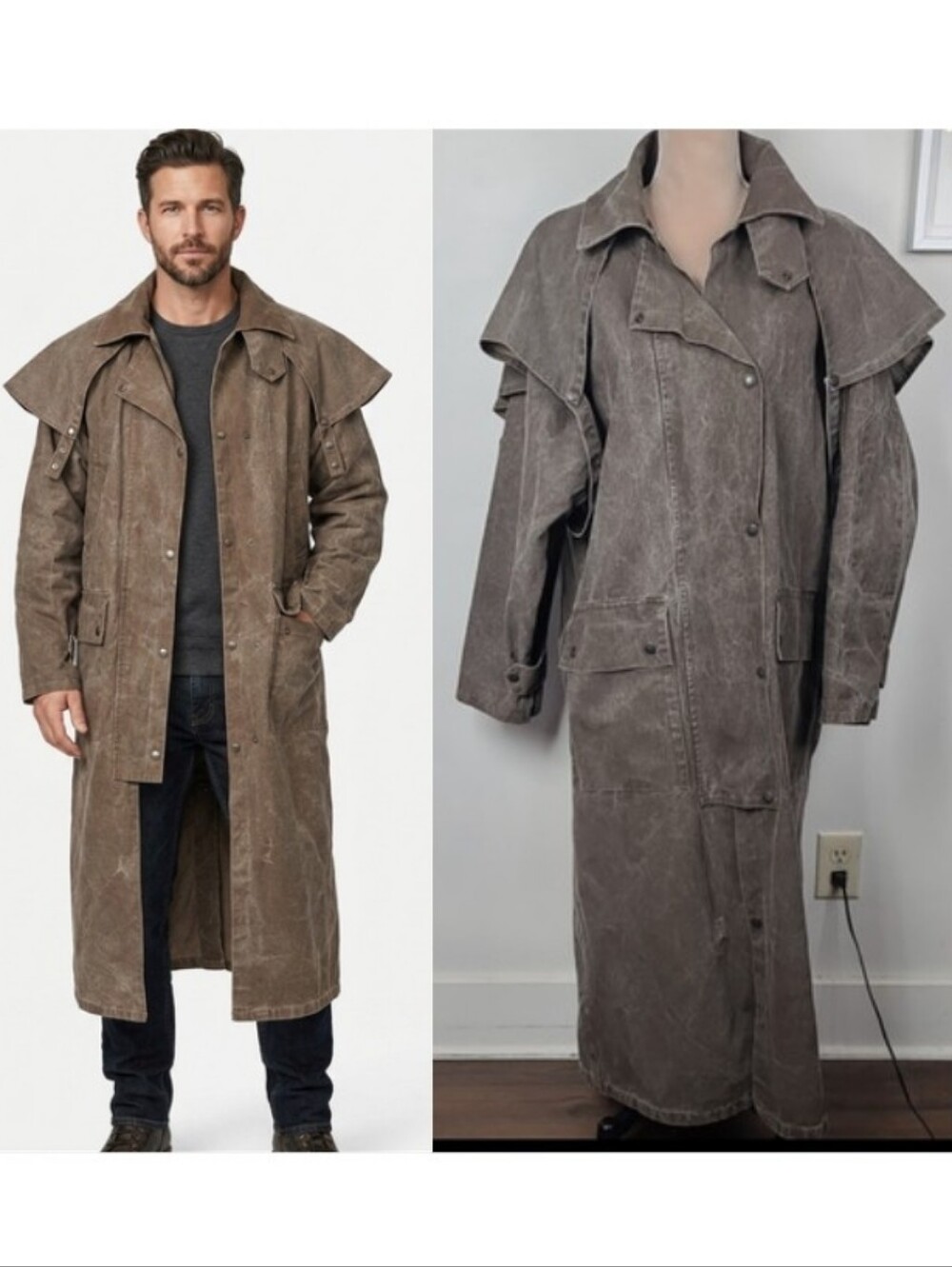 Austrailian Outback Collection Dusty Brown Washed Canvas Trench Duster Coat S
